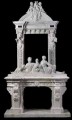 CARVED EUROPEAN GRAND BAROQUE WHITE MARBLE MANTLE/ OVER MANTLE - MFP135
