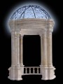 HAND CARVED TRAVERTINE EUROPEAN GARDEN GAZEBO W/ IRON DOME - MG109